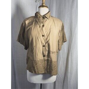 Ilyse Hart Blouse Size M Vintage 90's Safari Print Boho Chic Indie Sleaze Top